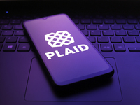 The Plaid, Inc. logo appears on the screen of a smartphone in Reno, United States, on December 5, 2024. (