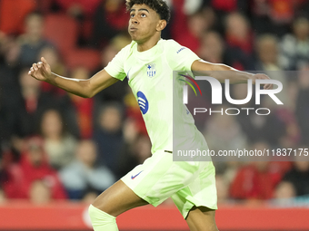 Lamine Yamal right winger of Barcelona and Spain during the La Liga match between RCD Mallorca and FC Barcelona at Estadi de Son Moix on Dec...