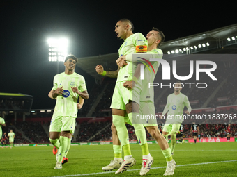 Raphinha right winger of Barcelona and Brazil celebrates after scoring his sides first goal during the La Liga match between RCD Mallorca an...