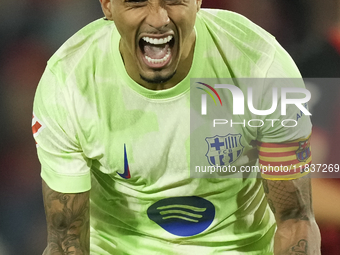 Raphinha right winger of Barcelona and Brazil celebrates after scoring his sides first goal during the La Liga match between RCD Mallorca an...