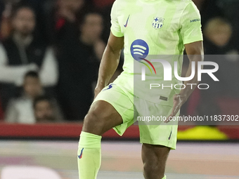 Jules Kounde centre-back of Barcelona and France during the La Liga match between RCD Mallorca and FC Barcelona at Estadi de Son Moix on Dec...