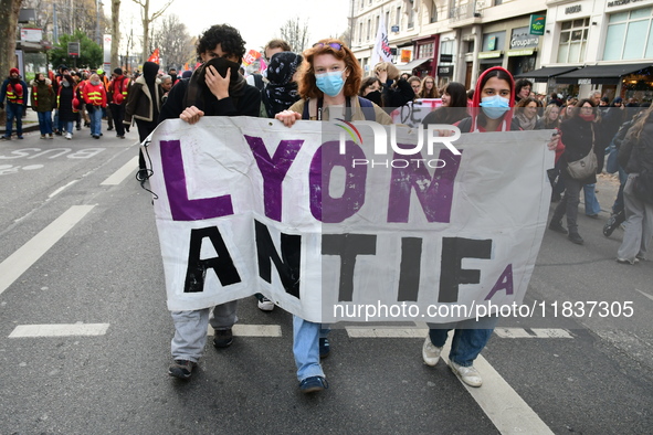 Several hundred demonstrators gather for public services in Lyon, France, on December 5, 2024. 