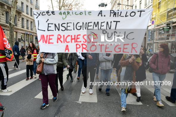 Several hundred demonstrators gather for public services in Lyon, France, on December 5, 2024. 