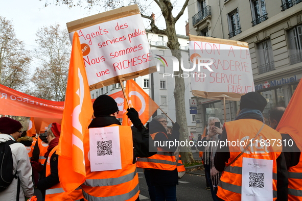 Several hundred demonstrators gather for public services in Lyon, France, on December 5, 2024. 