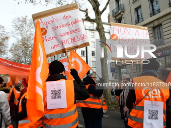 Several hundred demonstrators gather for public services in Lyon, France, on December 5, 2024. (