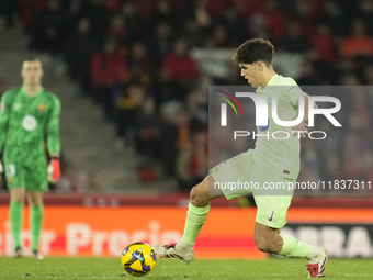 Pau Cubarsi centre-back of Barcelona and Spain during the La Liga match between RCD Mallorca and FC Barcelona at Estadi de Son Moix on Decem...