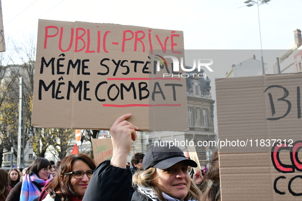 Several hundred demonstrators gather for public services in Lyon, France, on December 5, 2024. 