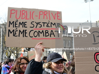 Several hundred demonstrators gather for public services in Lyon, France, on December 5, 2024. (