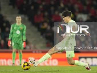 Pau Cubarsi centre-back of Barcelona and Spain during the La Liga match between RCD Mallorca and FC Barcelona at Estadi de Son Moix on Decem...