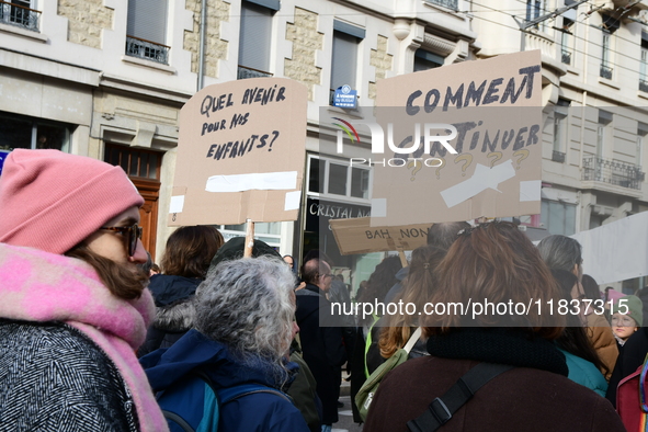 Several hundred demonstrators gather for public services in Lyon, France, on December 5, 2024. 