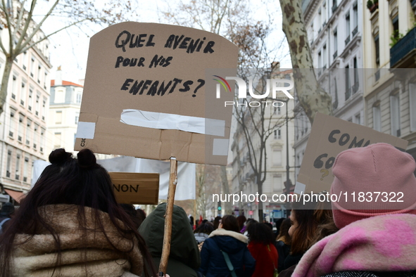 Several hundred demonstrators gather for public services in Lyon, France, on December 5, 2024. 