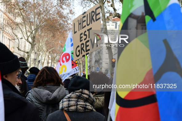 Several hundred demonstrators gather for public services in Lyon, France, on December 5, 2024. 