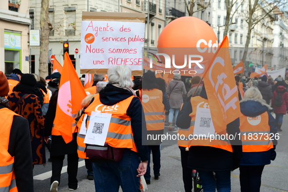 Several hundred demonstrators gather for public services in Lyon, France, on December 5, 2024. 