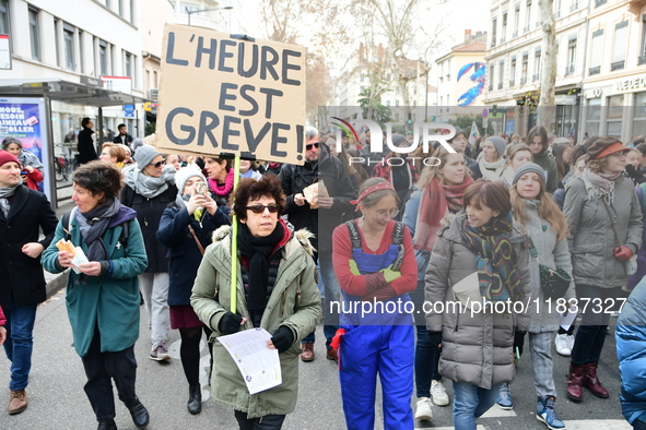 Several hundred demonstrators gather for public services in Lyon, France, on December 5, 2024. 