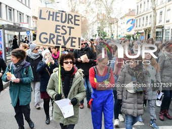 Several hundred demonstrators gather for public services in Lyon, France, on December 5, 2024. (