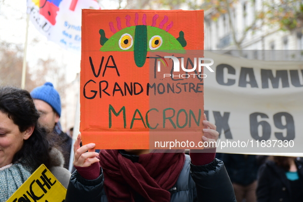 Several hundred demonstrators gather for public services in Lyon, France, on December 5, 2024. 