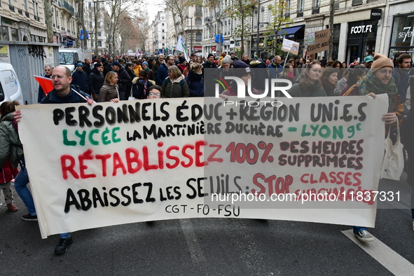 Several hundred demonstrators gather for public services in Lyon, France, on December 5, 2024. 