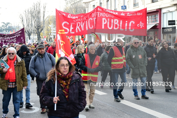 Several hundred demonstrators gather for public services in Lyon, France, on December 5, 2024. 