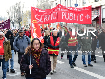 Several hundred demonstrators gather for public services in Lyon, France, on December 5, 2024. (