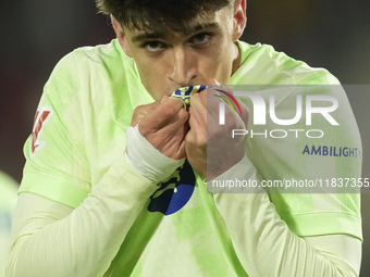 Pau Victor centre-forward of Barcelona and Spain celebrates after scoring his sides first goal during the La Liga match between RCD Mallorca...