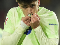 Pau Victor centre-forward of Barcelona and Spain celebrates after scoring his sides first goal during the La Liga match between RCD Mallorca...