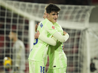 Pau Victor centre-forward of Barcelona and Spain celebrates after scoring his sides first goal during the La Liga match between RCD Mallorca...