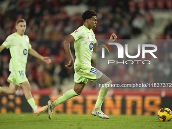 Lamine Yamal right winger of Barcelona and Spain during the La Liga match between RCD Mallorca and FC Barcelona at Estadi de Son Moix on Dec...