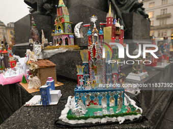 KRAKOW, POLAND - DECEMBER 05:
Contestants present their handcrafted Nativity Scene at Krakow's Main Square during the 82nd Nativity Scene Co...