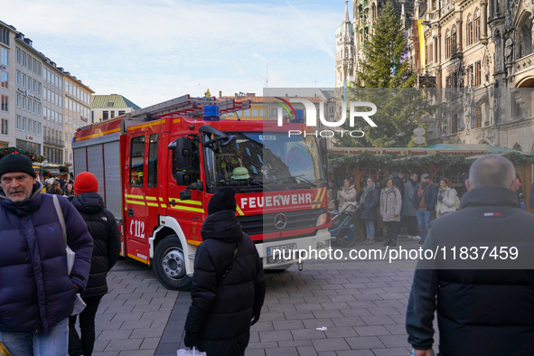 A fire engine is at the Christmas market on Marienplatz in Munich, Germany, on December 5, 2024. 