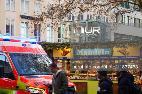 An ambulance provides rescue service at the Christmas market on Marienplatz in Munich, Germany, on December 5, 2024. 