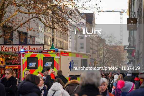 An ambulance provides rescue service at the Christmas market on Marienplatz in Munich, Germany, on December 5, 2024. 