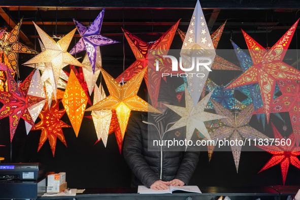 Christmas items are for sale at the Christmas market on Marienplatz in Munich, Germany, on December 5, 2024 