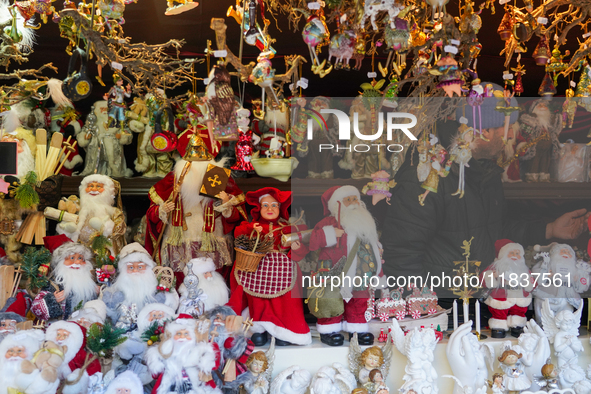 A sales stand with Santa Claus figures is at the Christmas market on Marienplatz in Munich, Germany, on December 5, 2024. 