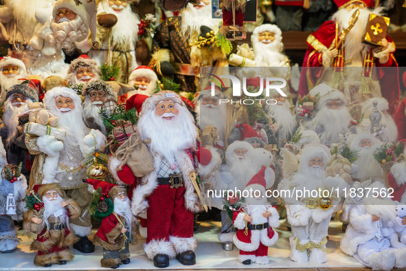 A sales stand with Santa Claus figures is at the Christmas market on Marienplatz in Munich, Germany, on December 5, 2024. 