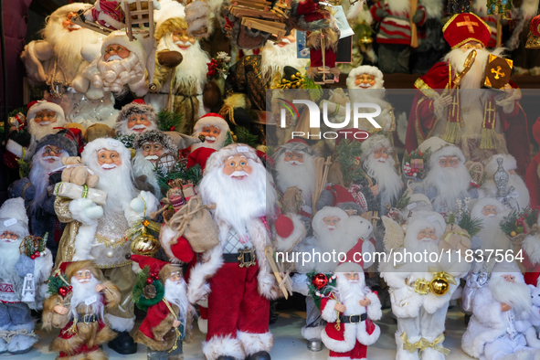 A sales stand with Santa Claus figures is at the Christmas market on Marienplatz in Munich, Germany, on December 5, 2024. 