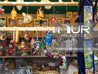 Christmas items are for sale at the Christmas market on Marienplatz in Munich, Germany, on December 5, 2024 (