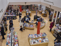 A glimpse inside an Italian bookstore in Bari, Italy, on December 2, 2024, shows a place where the passion for books and culture meets. Shel...