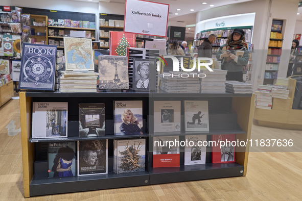 A glimpse inside an Italian bookstore in Bari, Italy, on December 2, 2024, shows a place where the passion for books and culture meets. Shel...