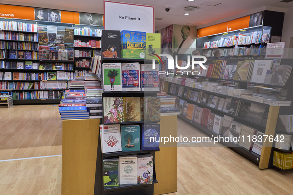 A glimpse inside an Italian bookstore in Bari, Italy, on December 2, 2024, shows a place where the passion for books and culture meets. Shel...