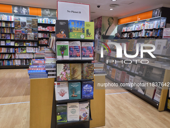 A glimpse inside an Italian bookstore in Bari, Italy, on December 2, 2024, shows a place where the passion for books and culture meets. Shel...