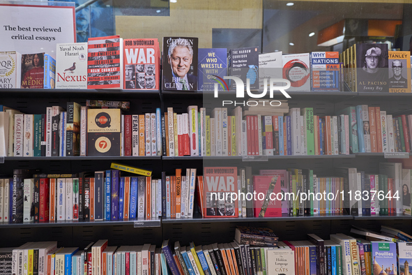 A glimpse inside an Italian bookstore in Bari, Italy, on December 2, 2024, shows a place where the passion for books and culture meets. Shel...