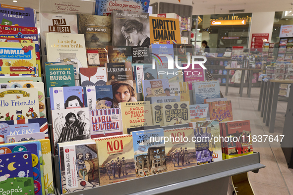 A glimpse inside an Italian bookstore in Bari, Italy, on December 2, 2024, shows a place where the passion for books and culture meets. Shel...