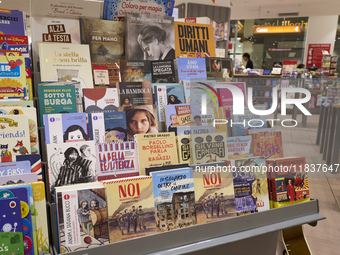 A glimpse inside an Italian bookstore in Bari, Italy, on December 2, 2024, shows a place where the passion for books and culture meets. Shel...