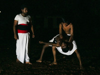 An instructor teaches Angampora fighting techniques to his students in Eheliyagoda, Sri Lanka, on December 5, 2024. Angampora is a 3,000-yea...