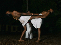 An instructor teaches Angampora fighting techniques to his students in Eheliyagoda, Sri Lanka, on December 5, 2024. Angampora is a 3,000-yea...