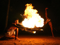 Angampora students perform their skills using fire and swords in Eheliyagoda, Sri Lanka, on December 5, 2024. Angampora is a 3,000-year-old...