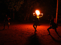 Angampora students perform their skills using fire and swords in Eheliyagoda, Sri Lanka, on December 5, 2024. Angampora is a 3,000-year-old...