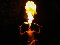 Angampora students perform their skills using fire in Eheliyagoda, Sri Lanka, on December 5, 2024. Angampora is a 3,000-year-old martial art...