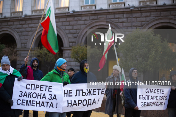 A protest takes place in front of the Council of Ministers of the Republic of Bulgaria in Sofia, Bulgaria, on December 5, 2024, against a ne...