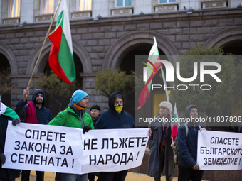 A protest takes place in front of the Council of Ministers of the Republic of Bulgaria in Sofia, Bulgaria, on December 5, 2024, against a ne...